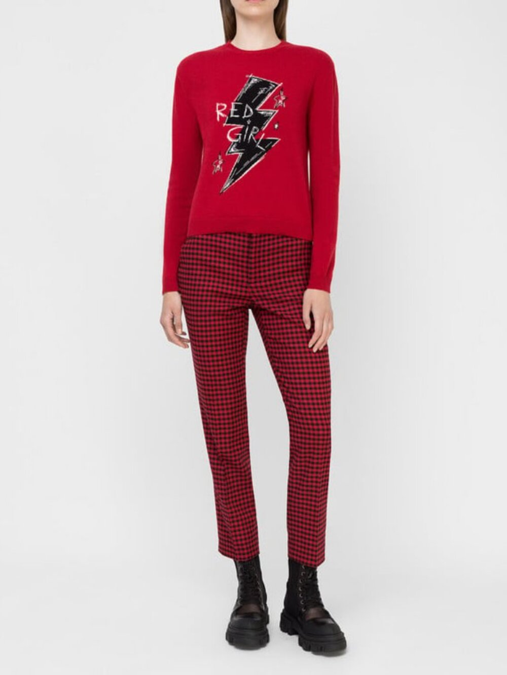 RED Valentino Red Wool Cashmere Lightning Bolt Sweater Size M